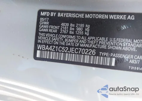 2018 BMW 430I from USA, damaged, VIN WBA4Z1C52JEC70226